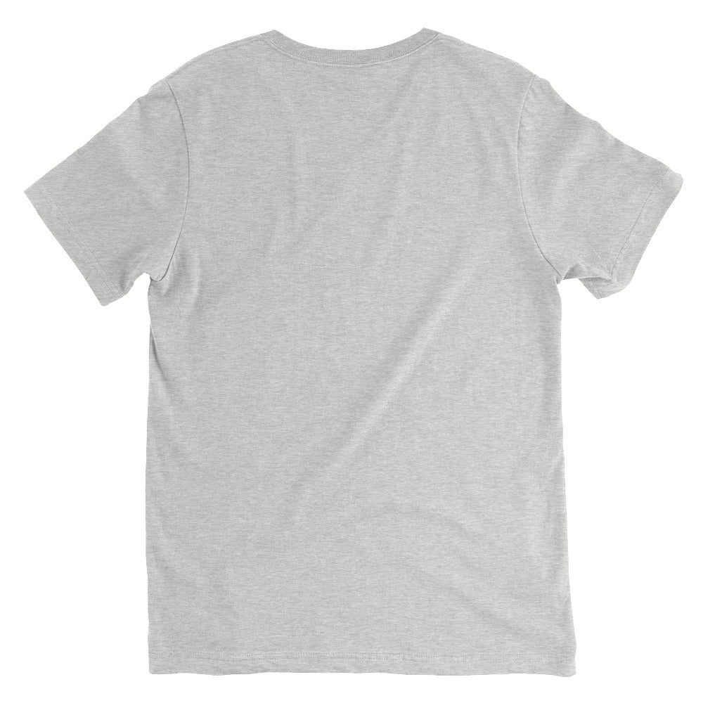 My Apothecary Has Trust Issues unisex v-neck t-shirt in athletic heather, back view