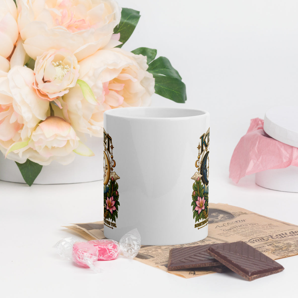 Kismet, Some Things Are Meant To Find You design, on a white glossy mug, 11 oz, front view