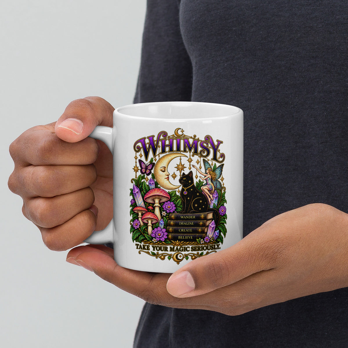 Whimsy, Take Your Magic Seriously design, on a white glossy mug, 11 oz, handle on the left