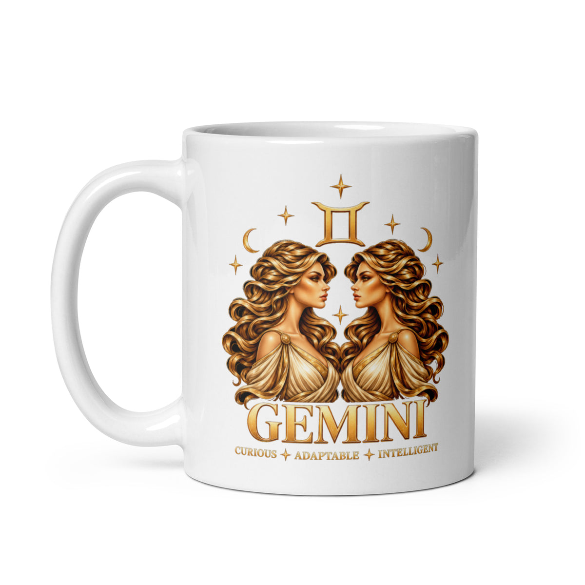 Gemini zodiac mug, 11 oz white glossy, handle on the left