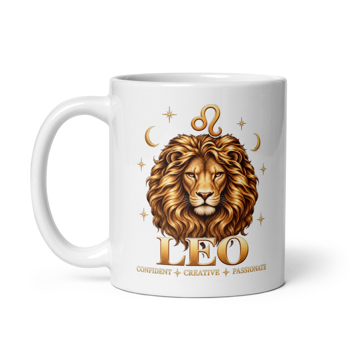 Leo zodiac mug, 11 oz white glossy, handle on the left