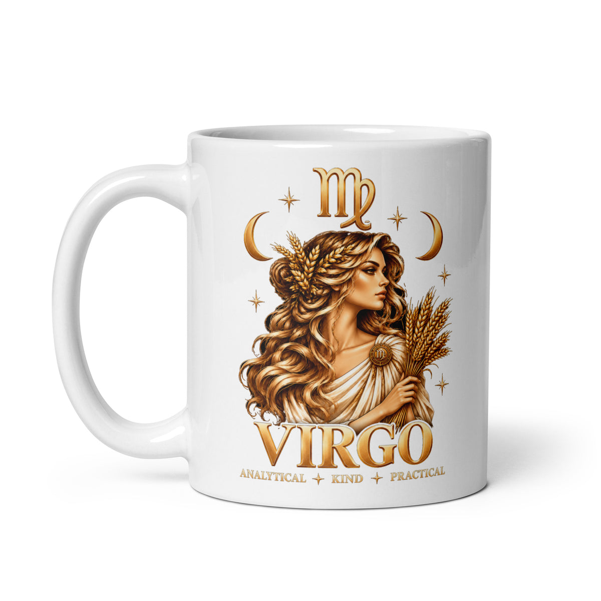Virgo zodiac mug, 11 oz white glossy, handle on the left