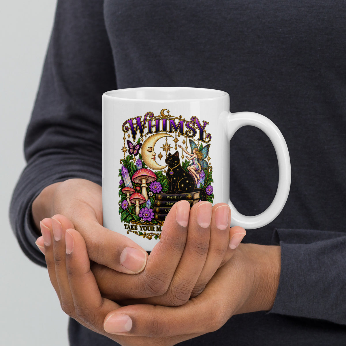 Whimsy, Take Your Magic Seriously design, on a white glossy mug, 11 oz, handle on the right