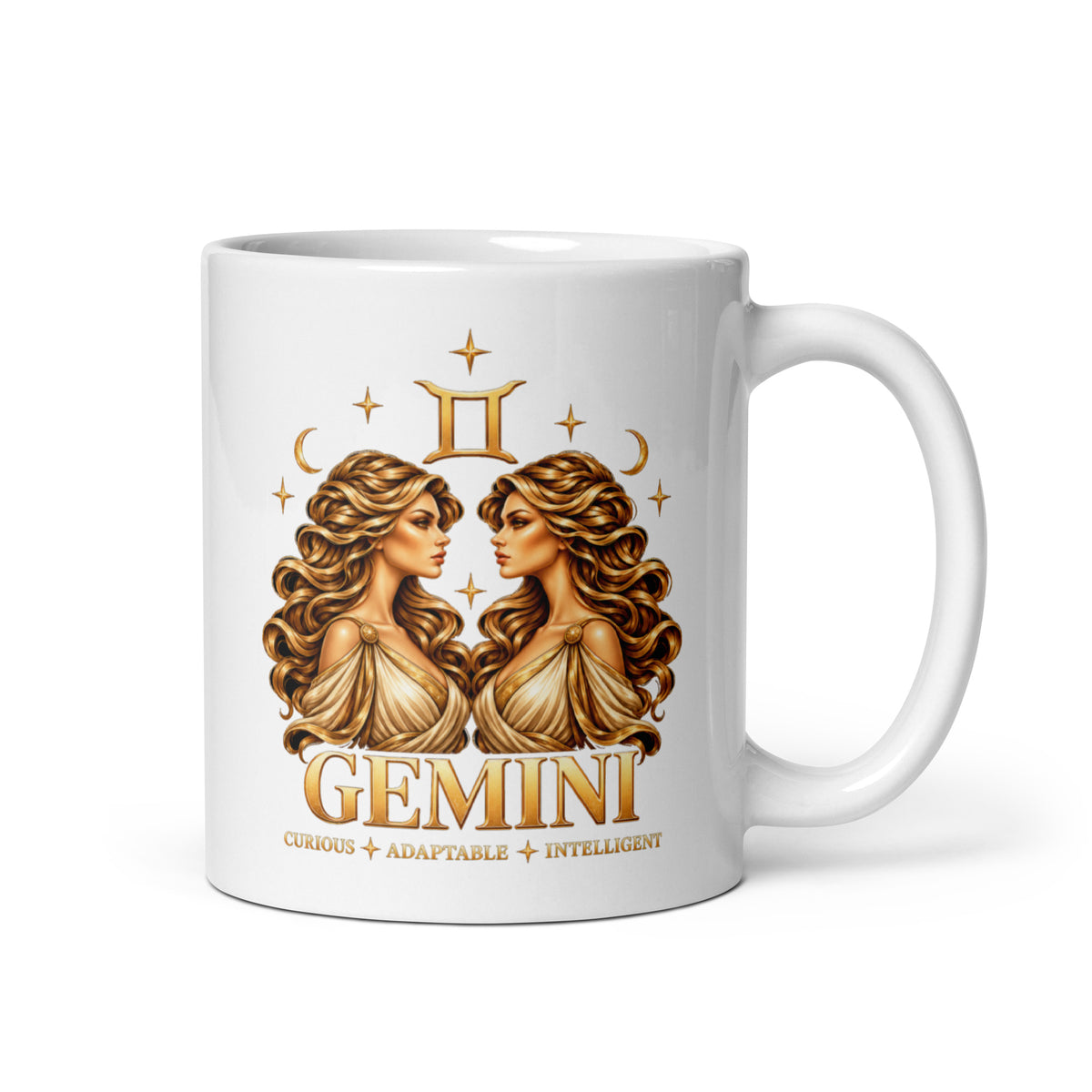 Gemini zodiac mug, 11 oz white glossy, handle on the right