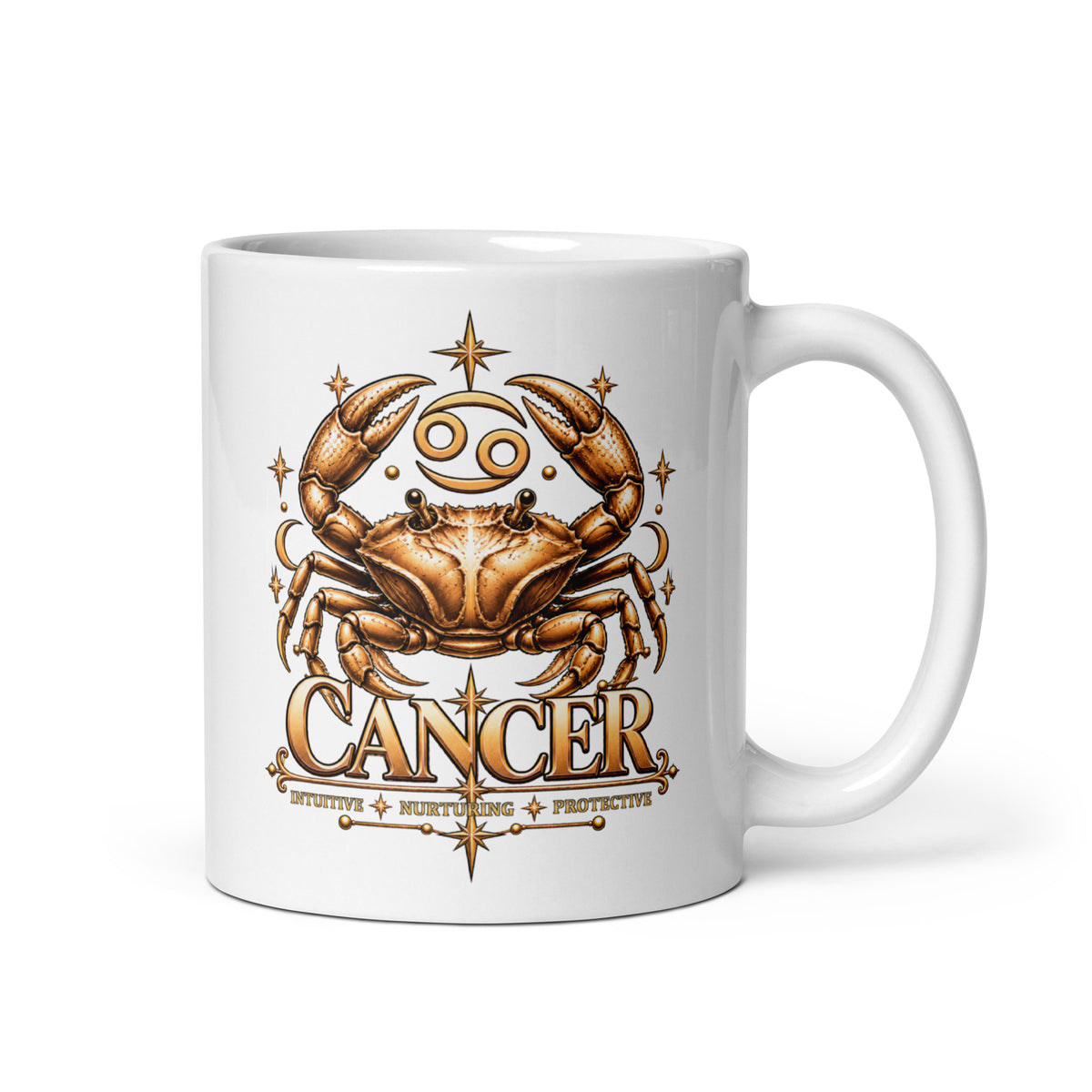 Cancer zodiac mug, 11 oz white glossy, handle on the right
