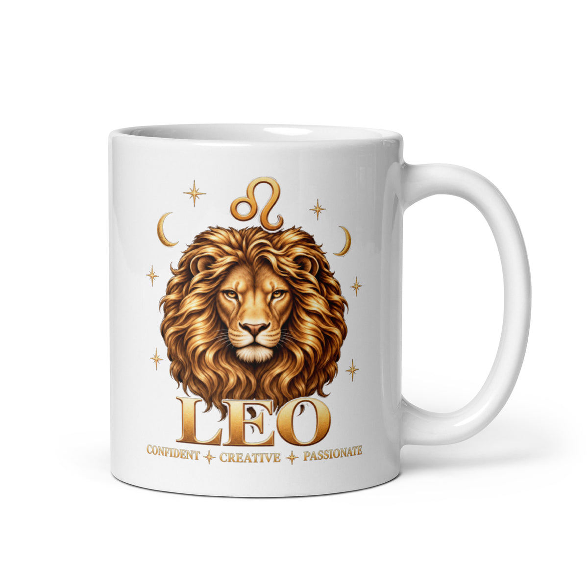 Leo zodiac mug, 11 oz white glossy, handle on the right