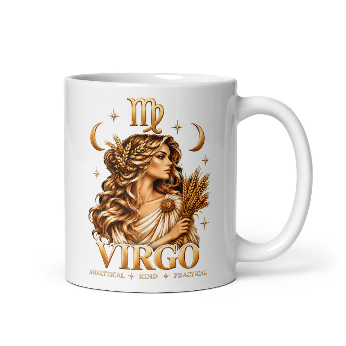 Virgo zodiac mug, 11 oz white glossy, handle on the right