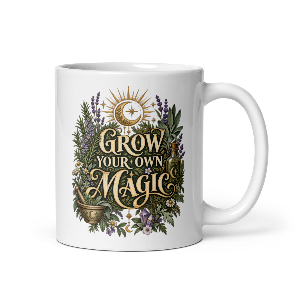 Grow Your Own Magic 11 oz white glossy mug, handle on the right