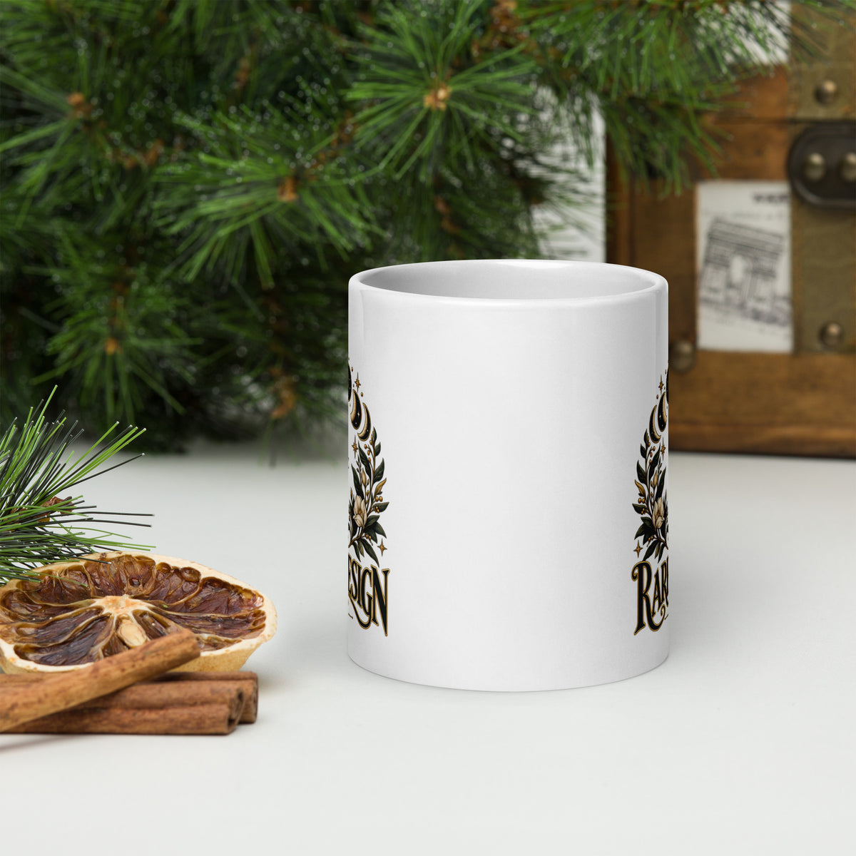 Rare By Design design with the words Intuitive, Creative, Empathic, Visionary, Catalyst, on a white glossy mug, 20 oz, front view