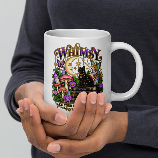 Whimsy, Take Your Magic Seriously design, on a white glossy mug, 20 oz, handle on the right