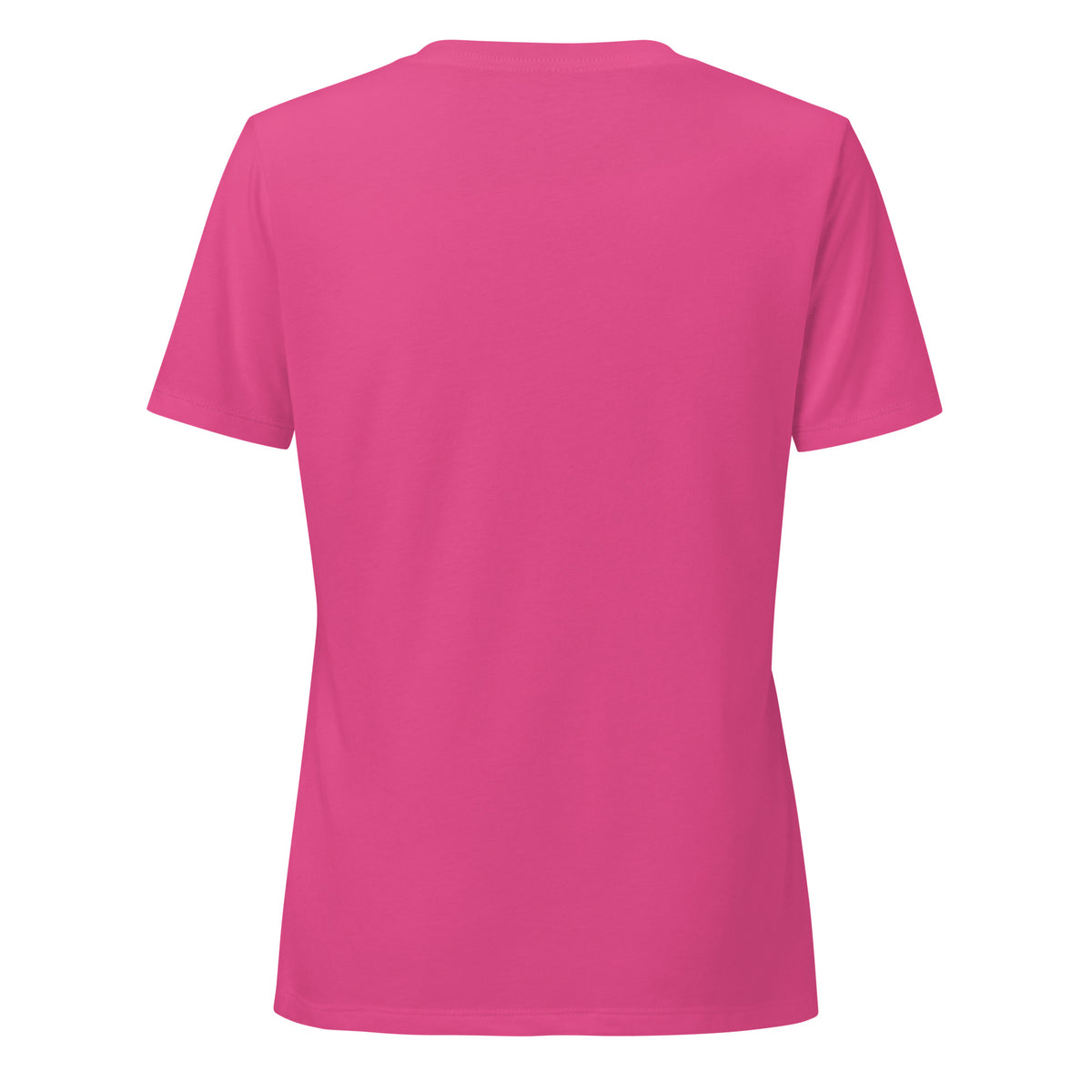 Spiritual Gangster design in white lettering, with angel wings and a halo, on a berry women's relaxed v-neck t-shirt, back view