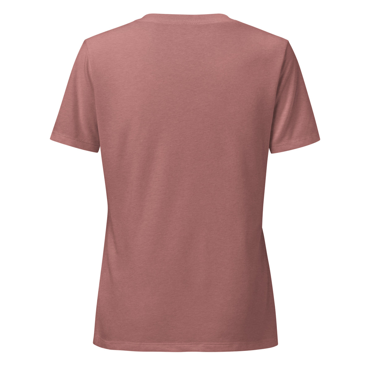 Spiritual Gangster design in white lettering, with angel wings and a halo, on a heather mauve women's relaxed v-neck t-shirt, back view